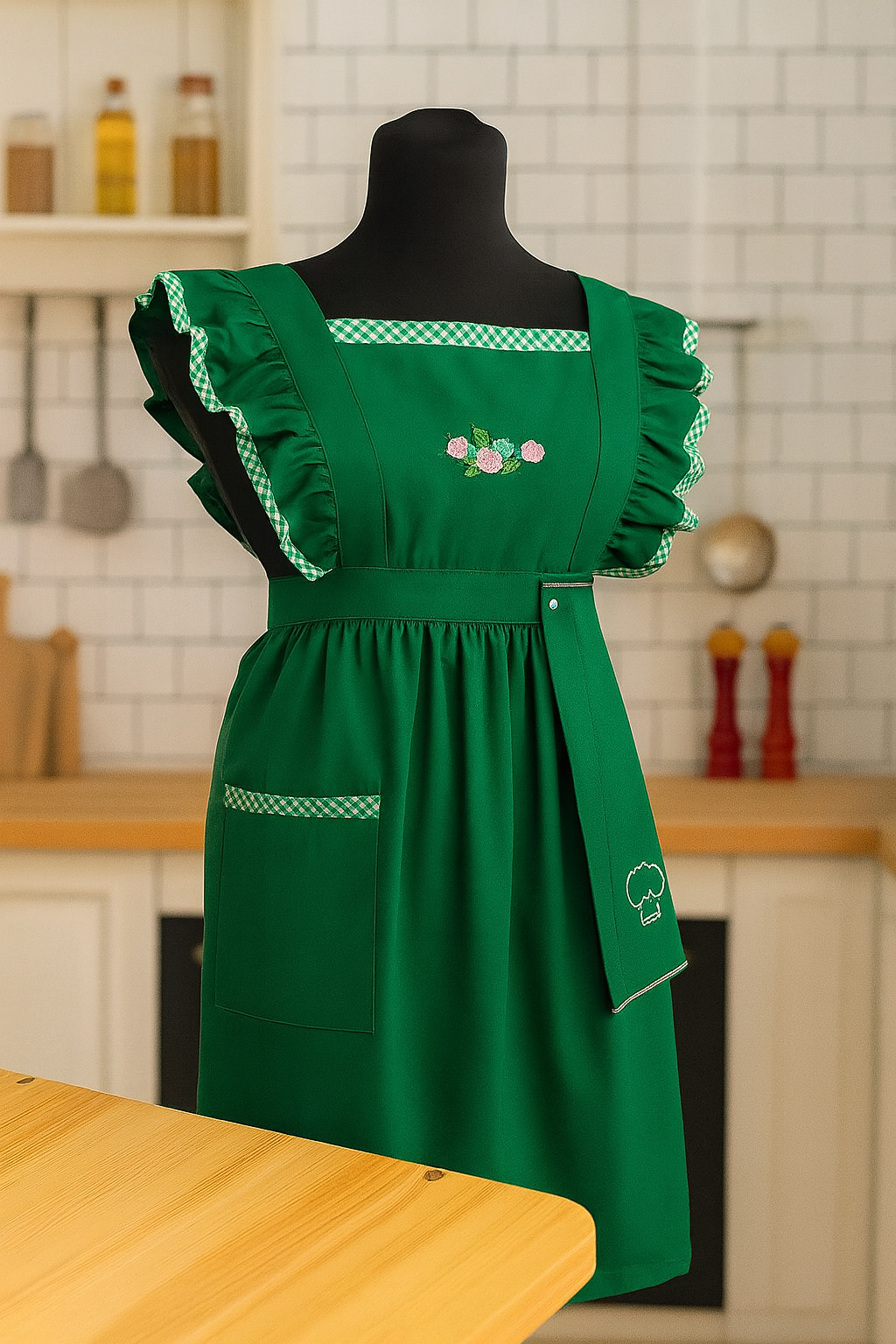 tablier de cuisine vintage vert