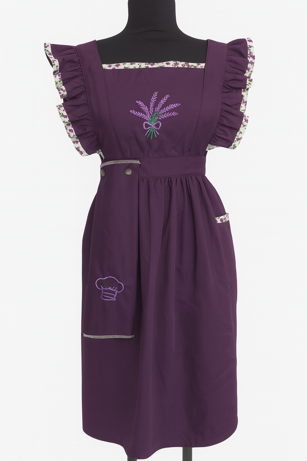 Tablier de cuisine vintage mauve brodé