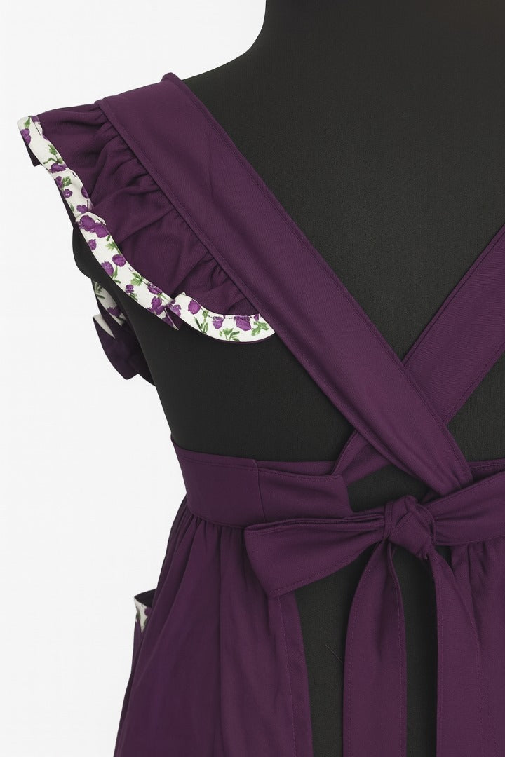 Tablier de cuisine vintage mauve brodé